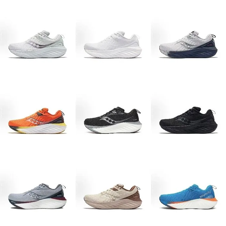 Saucony running shoes shown in a grid of colour options